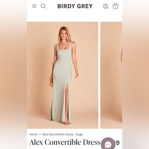 Birdy Grey Sage Green Crepe Alex Convertible Bridesmaid Dress Size XS